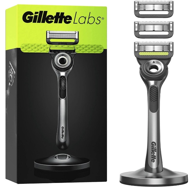 Gillette Labs met scrubstang, scheermes voor heren, 1 handvat, 3 navullingen, met premium magnetische houder